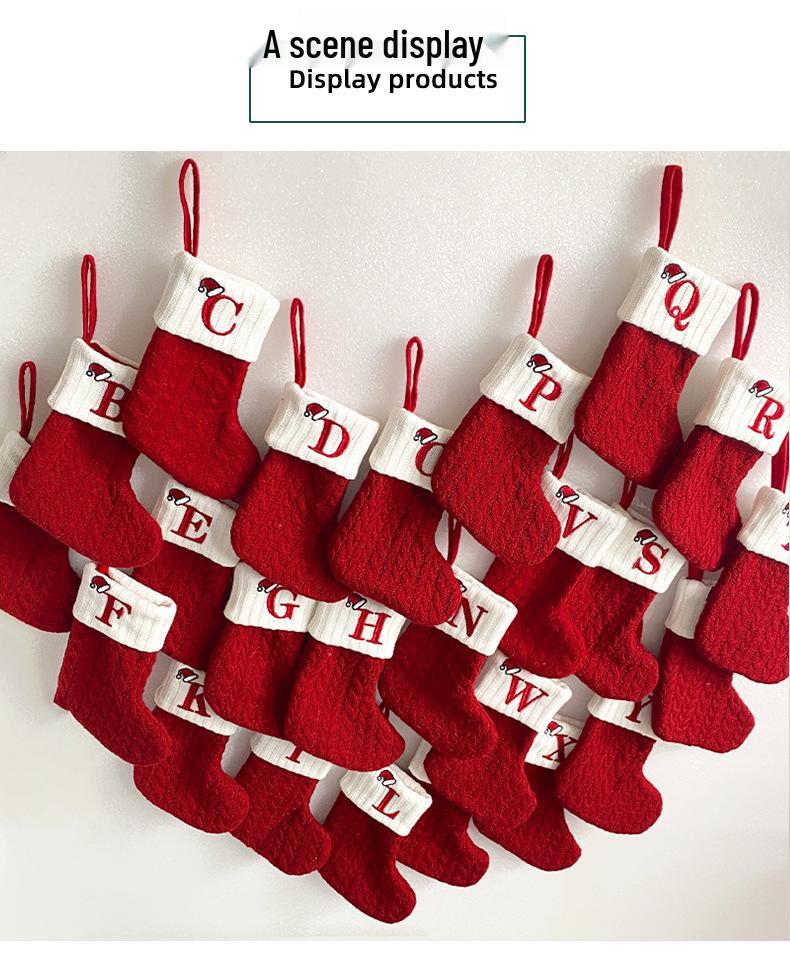 American Style Knitted Wool Socks & Embroidered Christmas Stocking Gift Bag for Children
