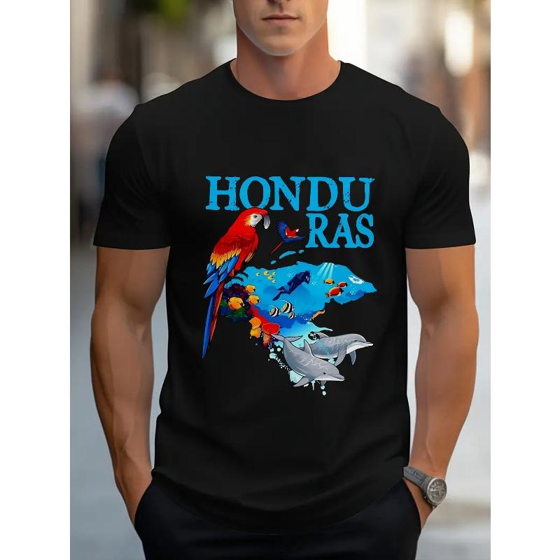 

European sizes HONDURAS Red ParrotShort-sleeved T-shirts with Fashionable Patterned Prints Are Men s Tops . 4XL чорний