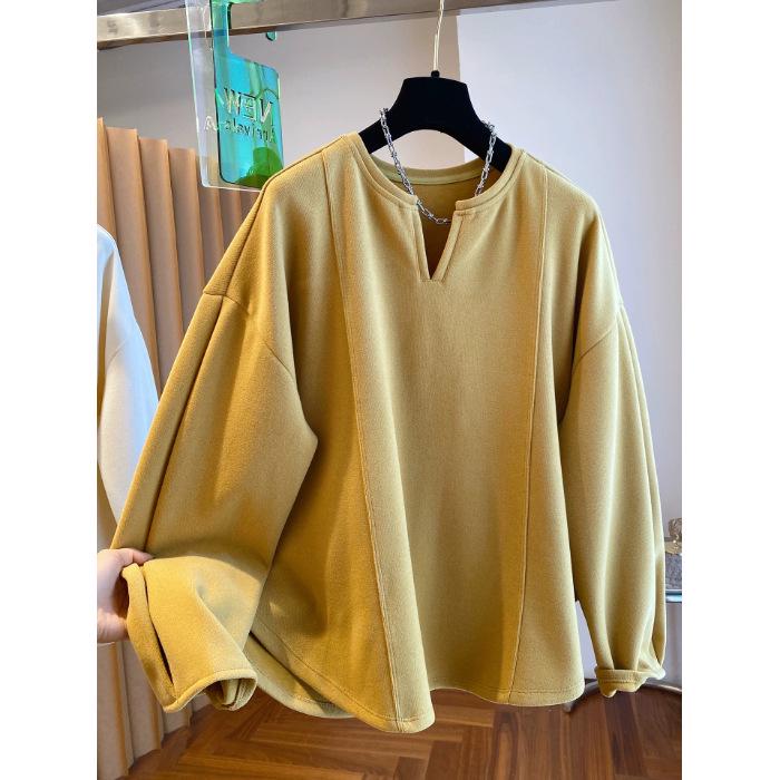 Plus Size 280g German Fleece Hoodie for Women – Autumn/Winter Loose Fit, Solid Color, Brushed, 240 Jin.