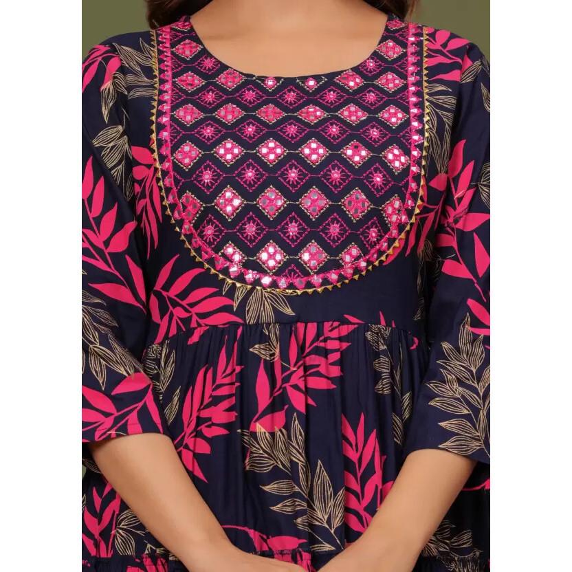 Women Embroidered Rayon Anarkali Kurta Designer Party Wear Top Tunic Kurti Gown SC-21001d