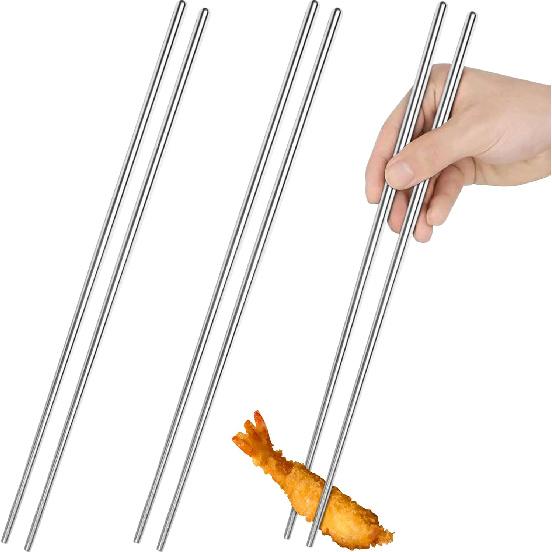 MyLifeUNIT Extra Long 14 Inch Japanese Hot Pot Chopsticks, Stainless Steel Cooking Frying Noodle Chopsticks (3 Pairs Set)