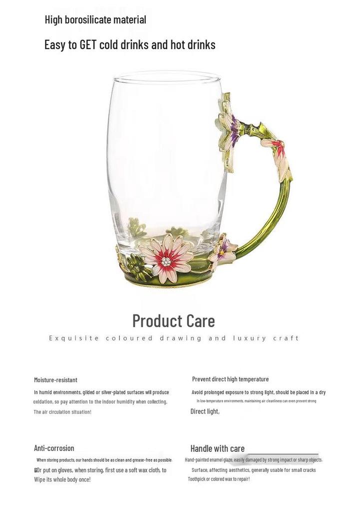 Chrysanthemum Enamel Glass Tea Cup - Lead-Free Crystal Coffee Cup Gift