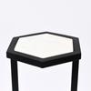 Hexagonal Marble Table Set of 2 – Modern Nesting Accent Tables with Black Metal Base