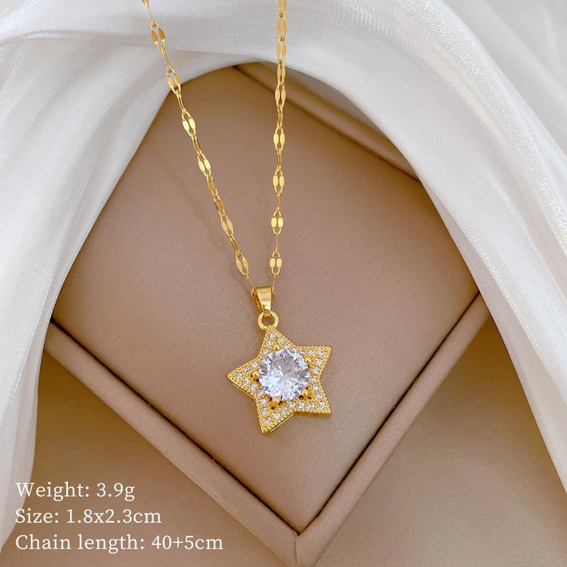 Pentagram Zircon Necklace Earrings Ring Set Light Luxury Personality Temperament Earrings Necklace Combination