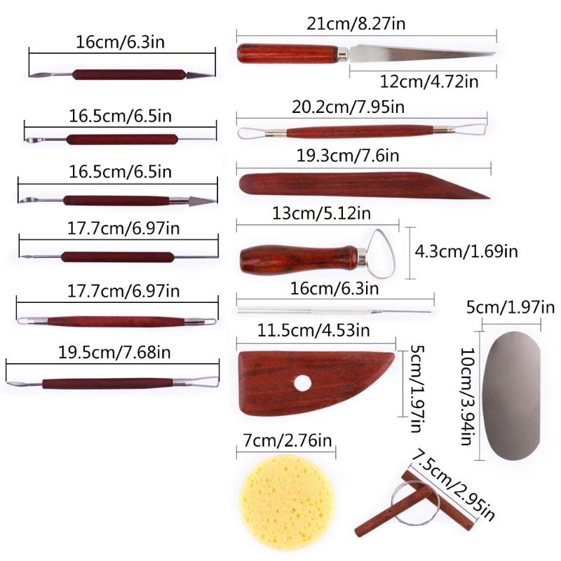 17 Pack Clay Tools Sculpting Pottery Tools Pack Modeling Clay Sculpture Set Double-Sided DIY Wooden Handle Ceramic Tool