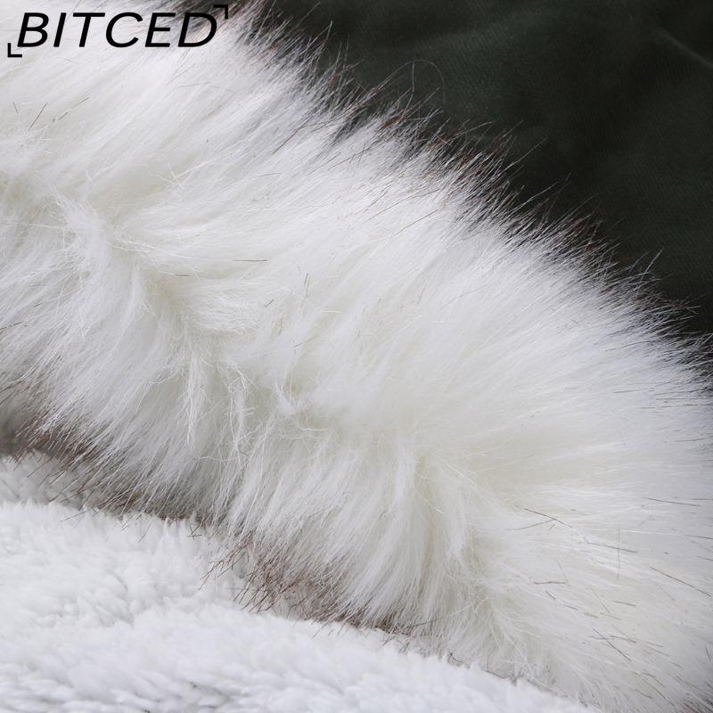 BITCED Women's Cotton-Lined White Fur-Trimmed Parka Mid-Length Hooded Winter Warm Fleece Coat
