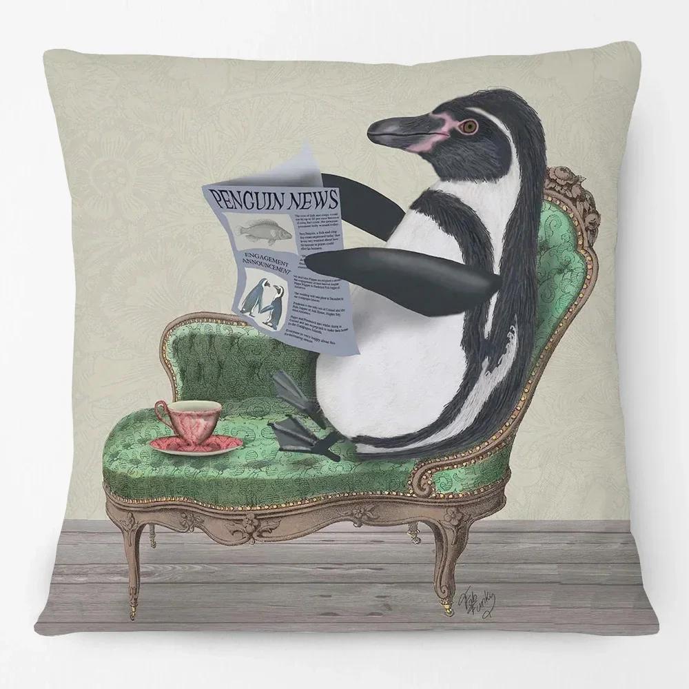 Европейский Ретро Винтаж Шик Животные Наволочки Олень Лиса Медведь Пингвин Кролик Принт Декоративная Наволочка 30x30cm бежевый