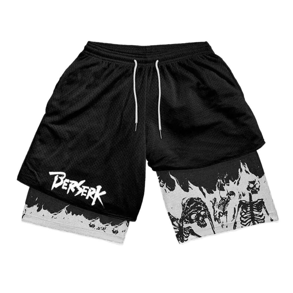 3D Digital Print Double-Layer Fitness Sports Shorts