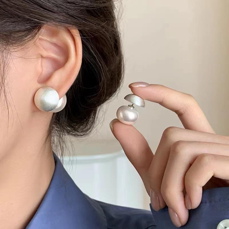 Real 925 Silver Matte Surface Arc Pearl Stud Earrings For Women Classic Fine Jewelry Exquisite Accessories