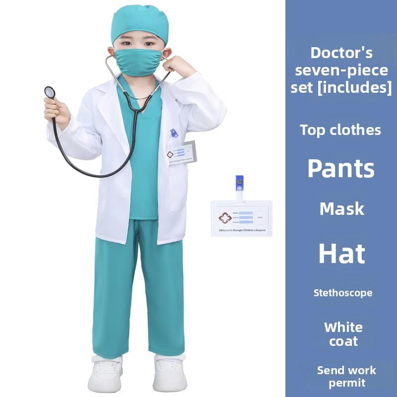 Kids Doctor Nurse Costume Set Role Play Pretend Play Preschool White Coat Outfit