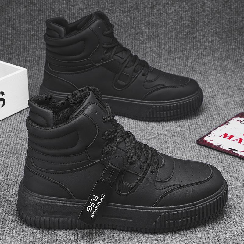 Plus Size Men's High-Top Autumn/Winter Board Shoes - Fashionable White Sneakers for Couples and Teens