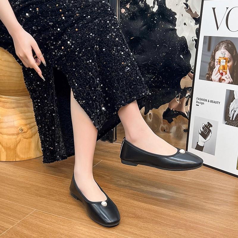 Perlen-Slip-on Weiche Sohle Einzelne Schuhe Mode Runde Spitze Flacher Mund Anti-Rutsch Verschleißfest Niedrige Schuhe