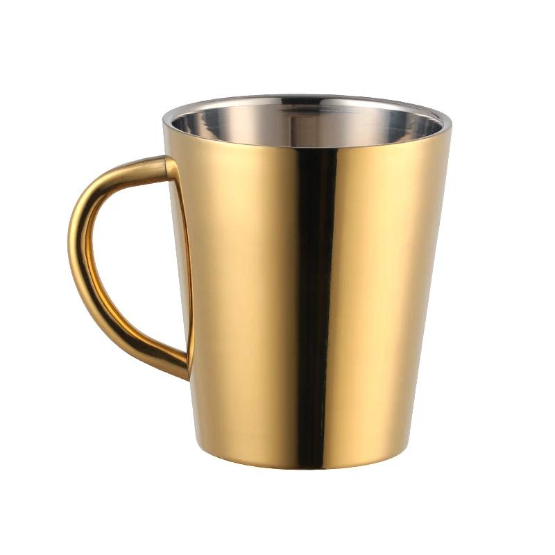 300ml Gold Beer Cups Stainless Steel Water Cup Double Layer Milk Cup Metal Coffee Mug Tableware Kitchen Drinking Serving Tools
