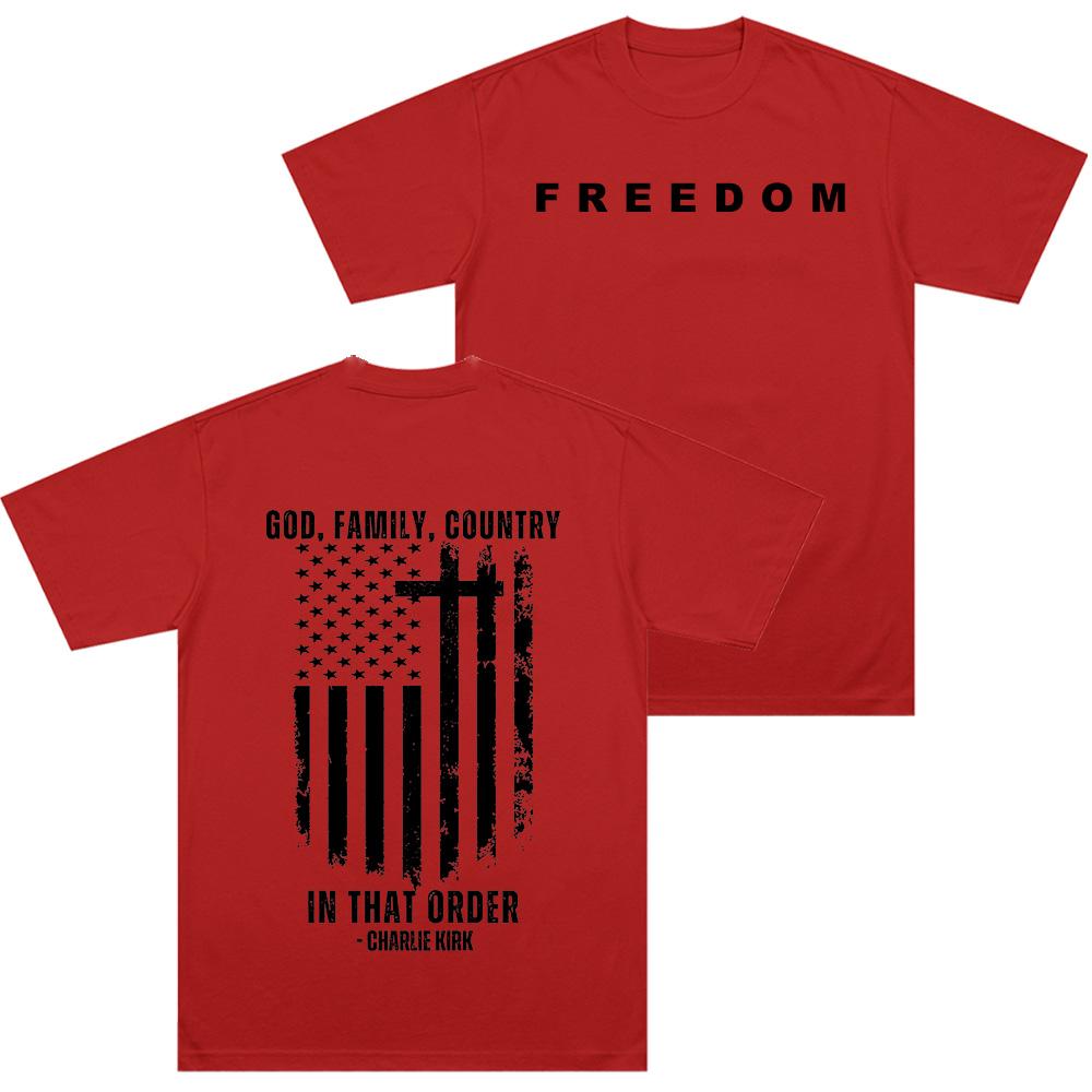 Charlie Kirk Svoboda Trička Bůh Rodina Vlast V Tomto Pořadí Unisexové Žerzejové Tričko s Krátkým Rukávem Léto Bavlna Vysoce Kvalitní Topy