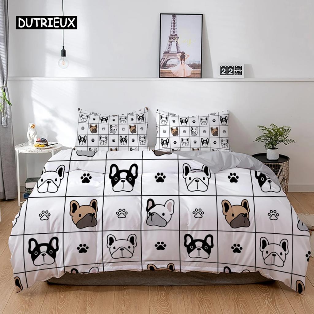 3D Dog Bedding Set Cute French Bulldog Puppy Duvet Cover Sets Cartoon Bed Cover Pet Animals Home Textiles Queen 23Pcs King Full