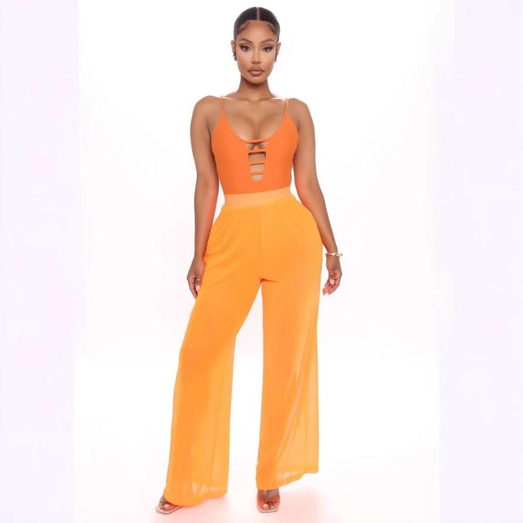 2025 Sheer High-Waisted Wide-Leg Mesh Trousers – European & American Style