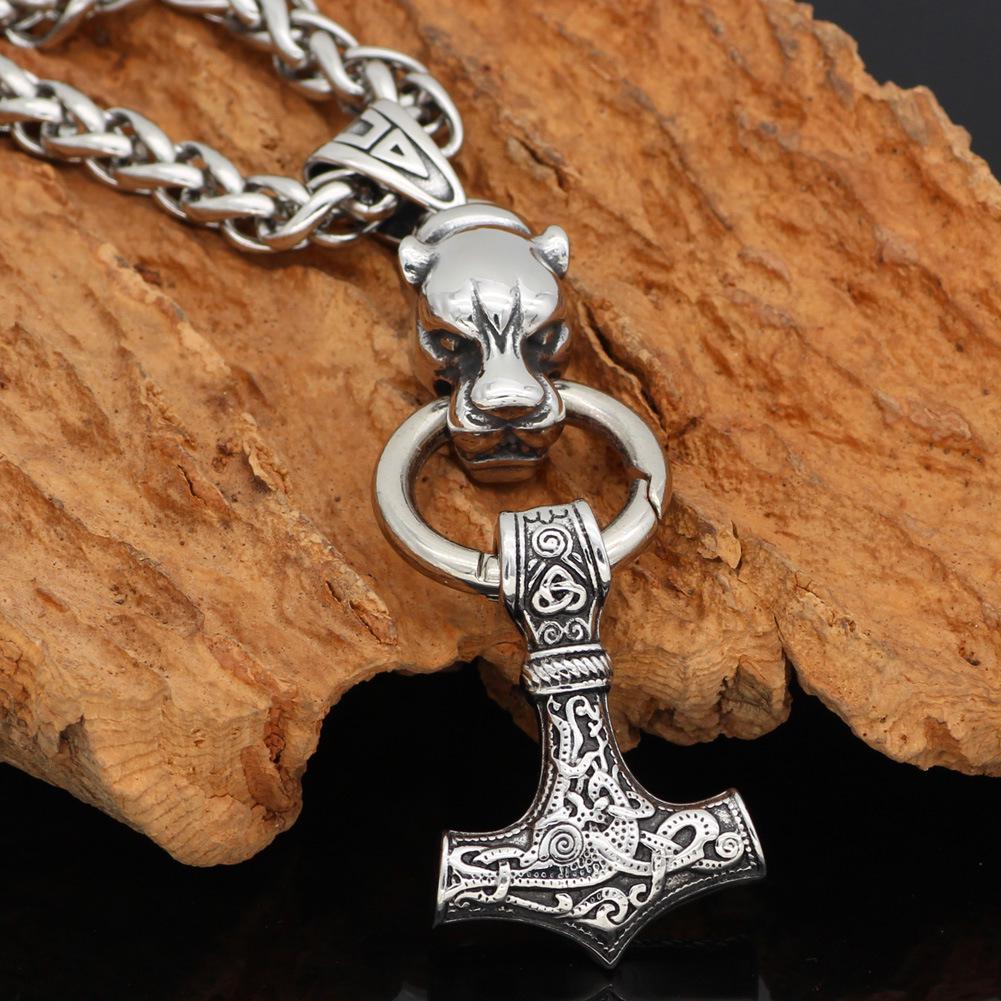 Stainless Steel Nordic Viking Wolf Head Pendant Necklace