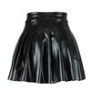 Women Pleated Skirt Faux Leather High Waist A-line Loose Hem Solid Color Clubwear Party Dance Skirt Above Knee Length Mini Skirt