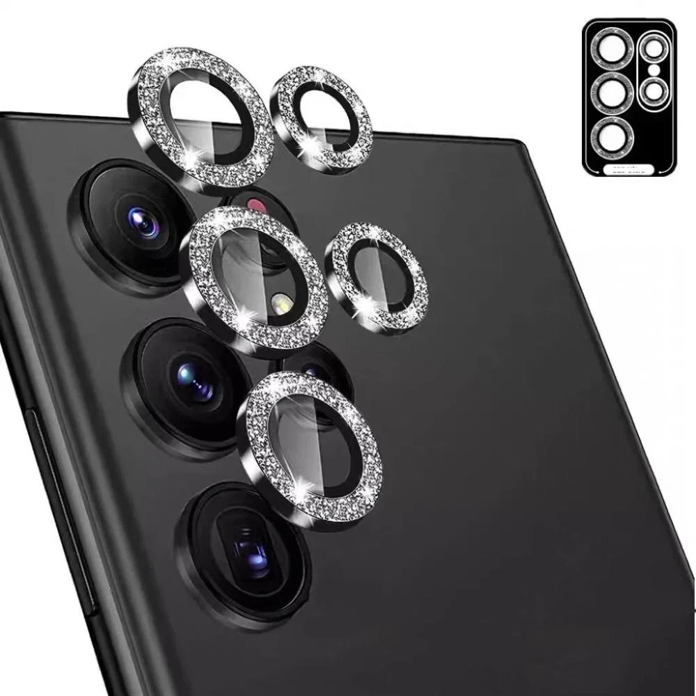 

1Set Full Coverage Glitter Diamond Camera Cap For Samsung Galaxy S25 S24 S23 Plus S22 Ultra Metal Ring Glass Lens Protector Film For S22 UItra
