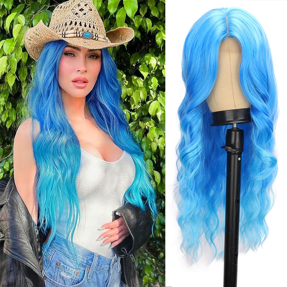 

Длинный черный волнистый парик для женщин 26-дюймовый длинный вьющийся парик Естественный вид синтетического термостойкого волокна Черный парик для повседневного использования 65cm