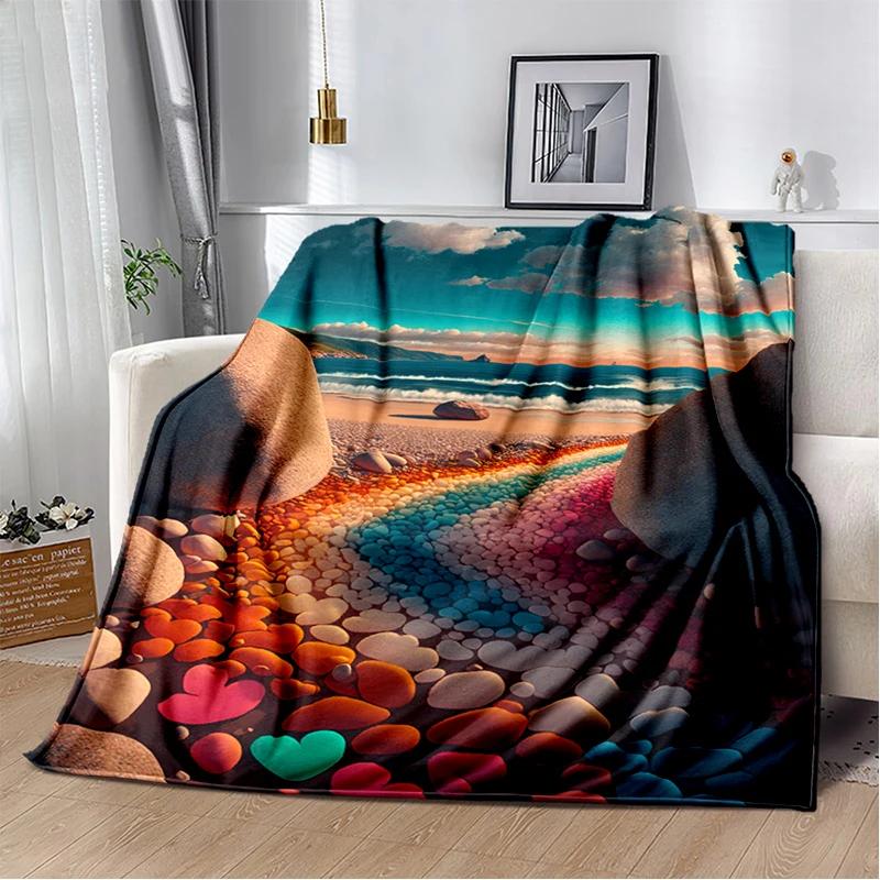 2025 New Style Beauty Colorful Pebble Road Beach Stone Scenery Blanket,Soft Throw Blanket for Home Bedroom Bed Sofa Cover Kids