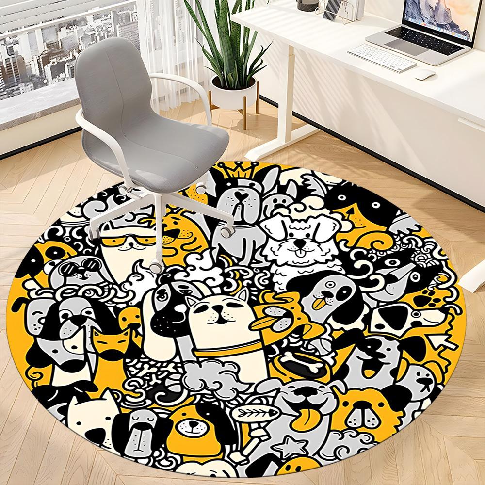 1pc Doodle Dogs Office Round Area Rug, Mat Suitable ForOffice, Under Office Chairs Bedroom Living Room Home Decor, Room Deco