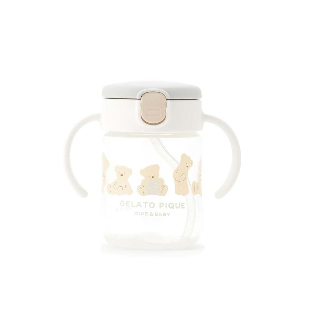 gelato pique Baby Step-Up Mug and Feeding Bib Set - Cute Bear Design, Straw Training Cup for Infants, Japanese Baby Gift