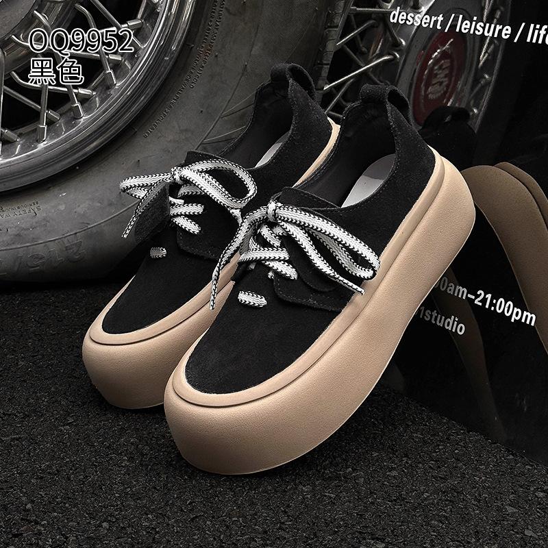 Frosted leather bread shoes spring and autumn ins tide thick sole ugly cute casual board shoes