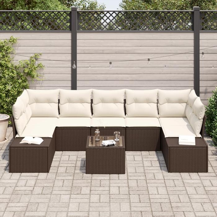 VidaXL Ensemble de canapés de jardin 8 pièces avec coussins marron en rattan poly 3346978
