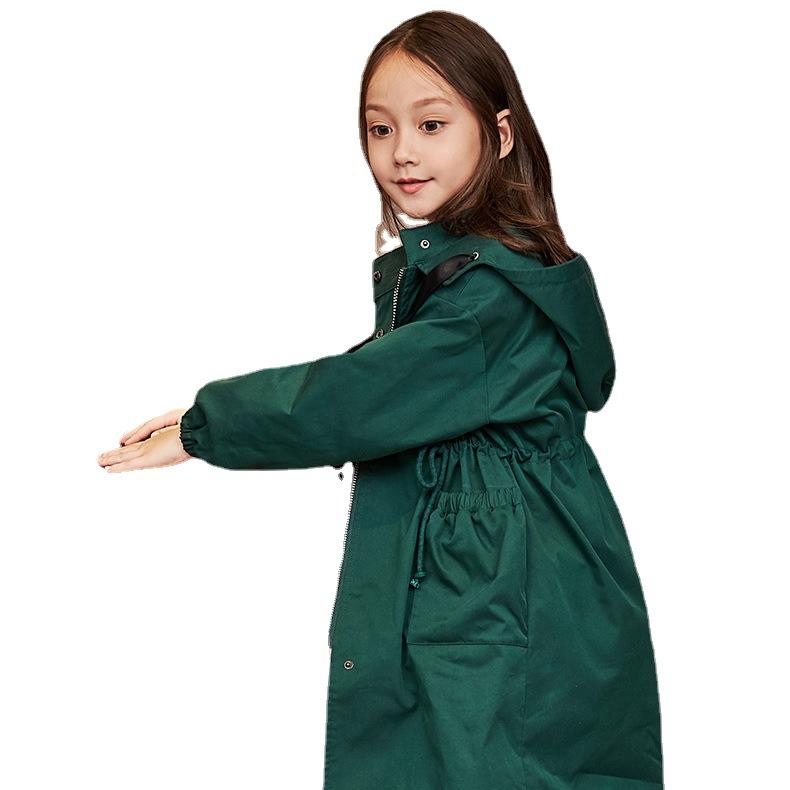 Meninas primavera e outono cor sólida lapela casaco com capuz zíper cintura média e grande crianças tops