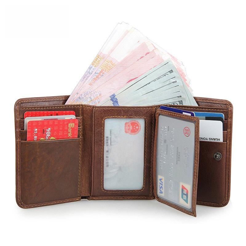 Jiamida Men's RFID-Blocking Genuine Leather Vertical Wallet with Multi-Card Slots and Money Clip