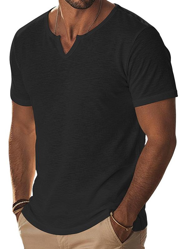 Men Summer Short Sleeve V Neck Loose Solid Casual T Shirt S чёрный