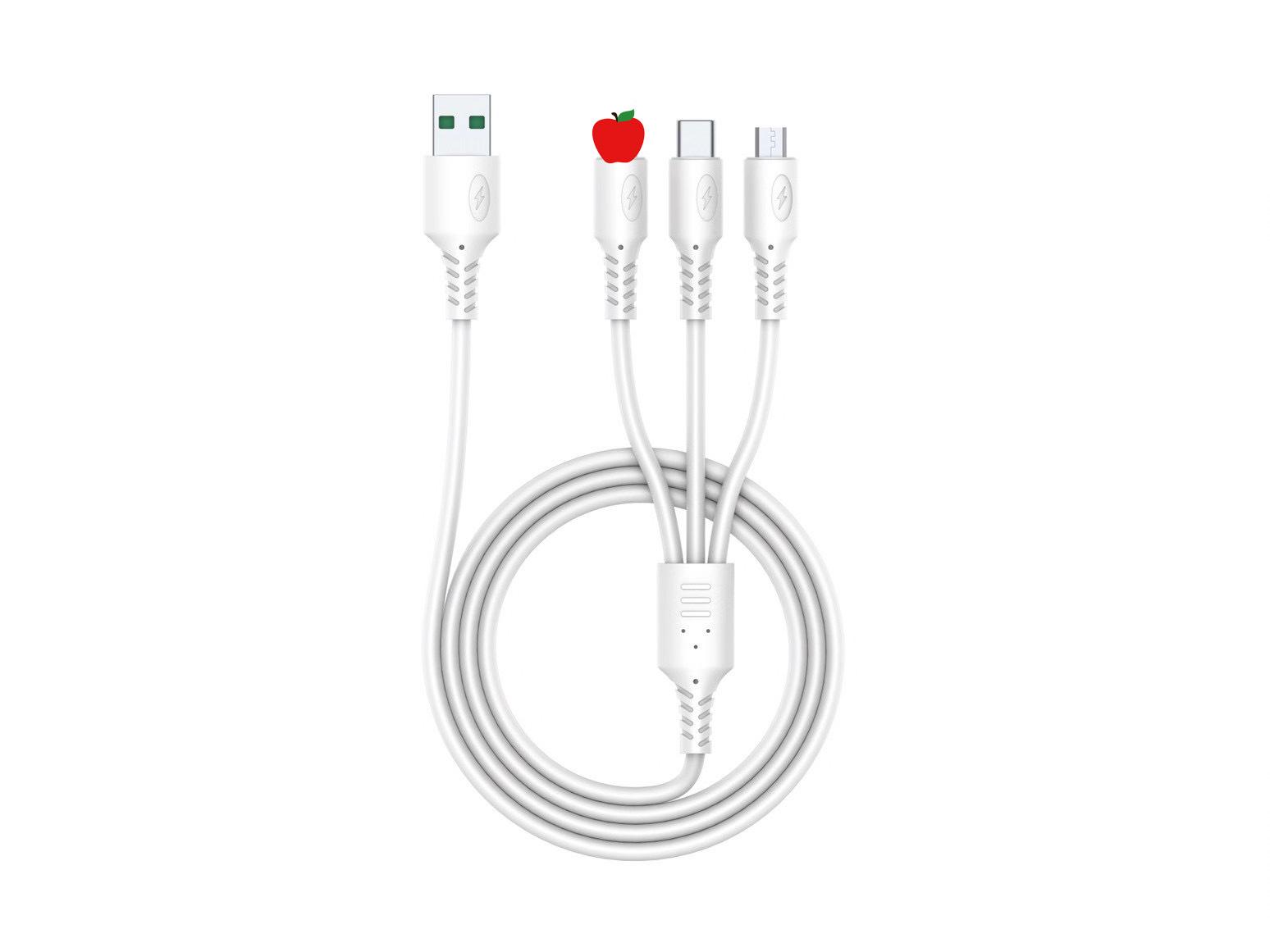 3-in-1 Fast Charging Cable: 6A Speed for Apple, Android, and Type-C Devices 1m