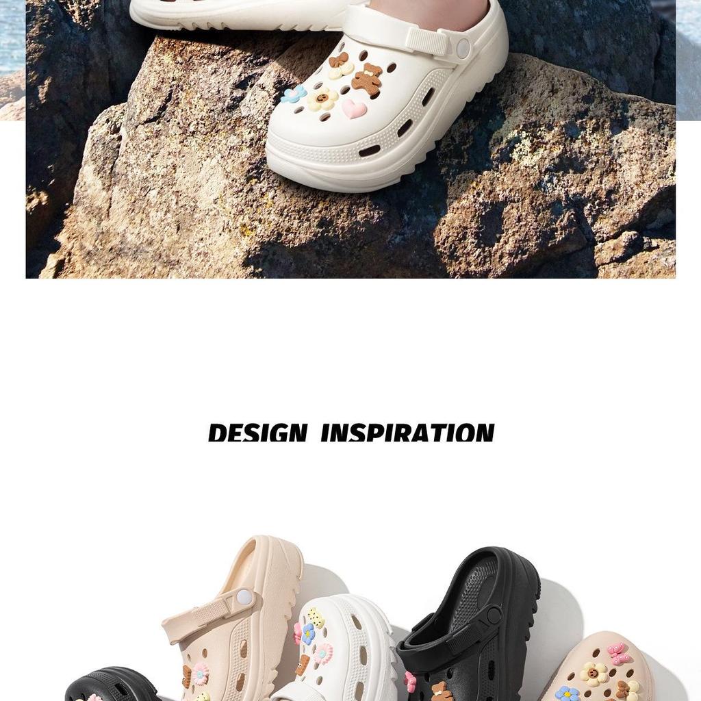 Women's 2024 Anti-Slip Thick-Soled Beach Shoes: Closed-Toe, Hole Design, Half-Slippers for Summer Outdoor Wear.