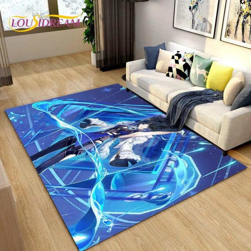 Genshin Impact Game Gamer Cartoon Area Rug,Carpet Rug for Living Room Bedroom Sofa Doormat Decoration, Kids Non-slip Floor Mat