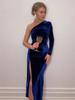 Women Elegant Long Sleeve Party Evening Velvet Bodycon Split Pencil Midi Dress 2024 Spring Autumn Clothes