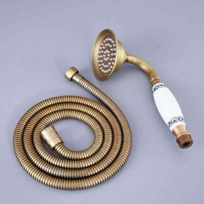 Set doccia con spruzzatore portatile a risparmio idrico, tubo da 1,5 m, telefono in ceramica, ottone antico, Nhh116