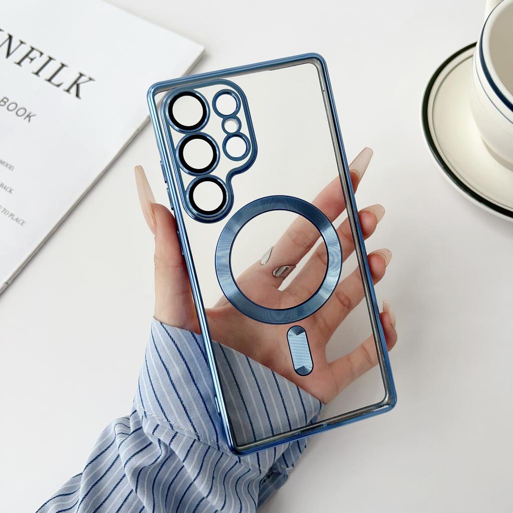 Luxury Plating For Magsafe Magnetic Case For Samsung S25 S24 S23 S22 S21 S20 FE Ultra Plus A06 A16 A55 A35 A25 A15 Clear Cover