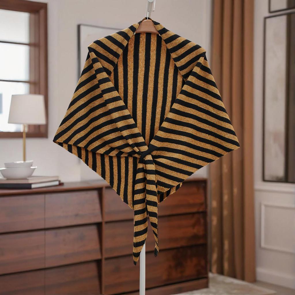 Women's Fashionable Striped Print Knitted Shawl Wool Open Collar Shoulder Top Shawl Scarf