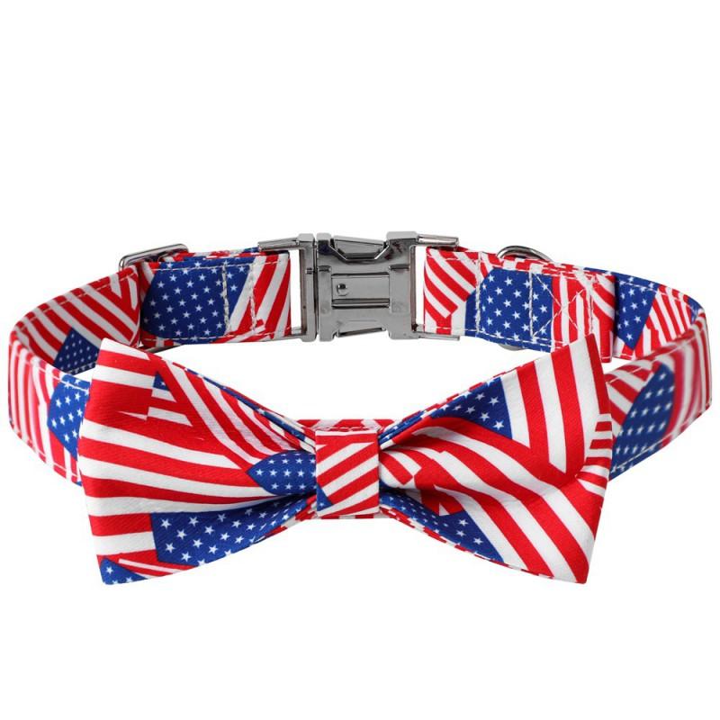 Dog Collar Leash Set Independence Day US Flag Stripe Adjustable S M L Sizes Pet Accessories