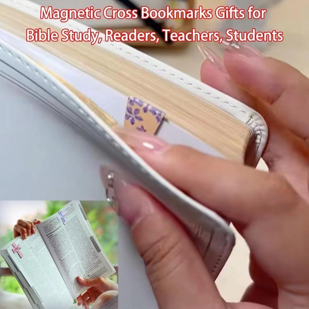 12/16/24PCS Plastic Bible Magnetic Bookmarks Double-Sided Leather Material Cross Bookmark Cross Shape Durable Construction