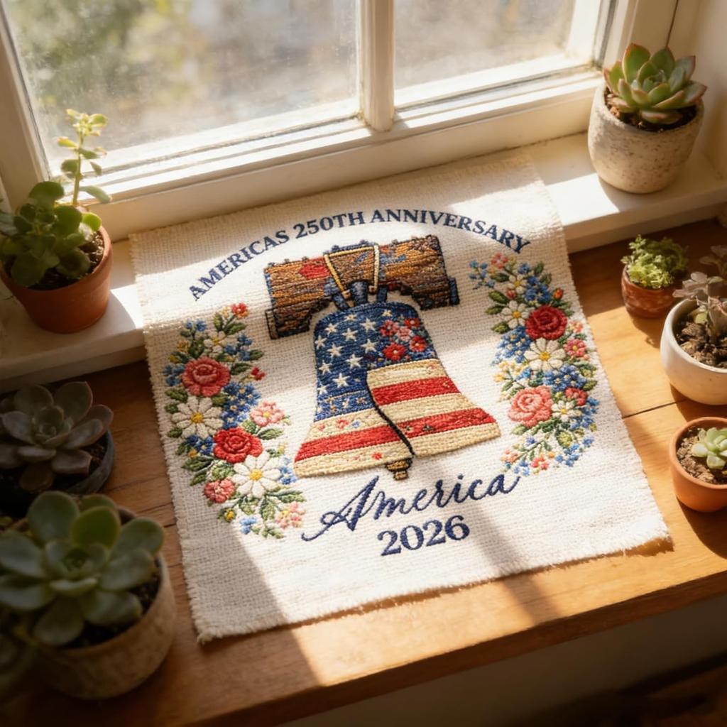 Americas 250th Anniversary Cross Kit with Liberty Bell and Floral Pattern for Handcraft Embroidery Projects 2026 Edition