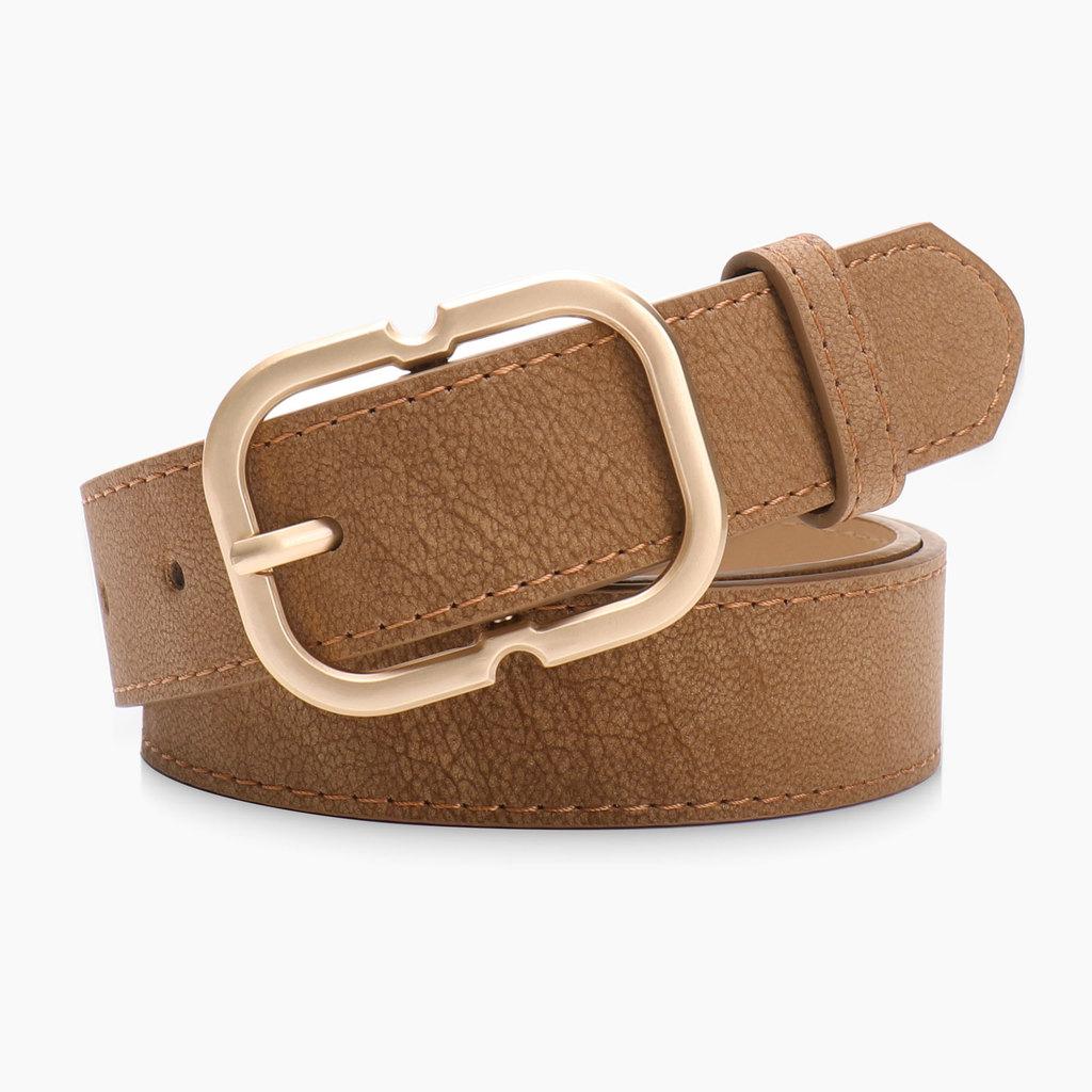 Vintage Gold Buckle Leather Belt For Women With Sanded Pu Material Casual Or Office Style