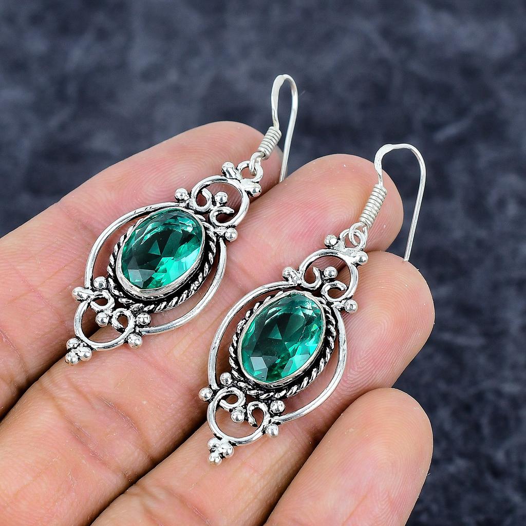 Indicolite Tourmaline Gemstone 925 Sterling Silver Jewelry Earring 2.21" M-3292