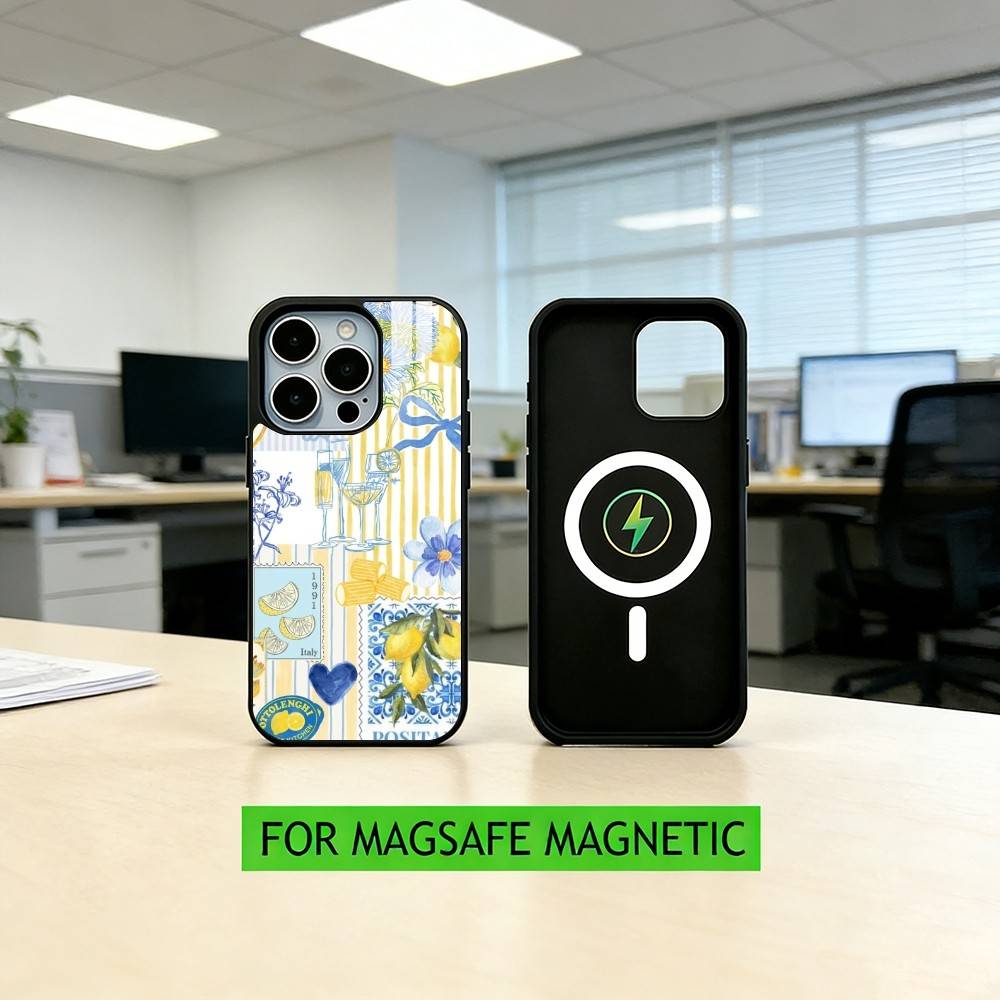 Ocean Wine Glass Lemon Phone Case For iPhone17,16,15,14,13,12,11 Plus,Pro Magnetic For Magsafe Wireless Charging