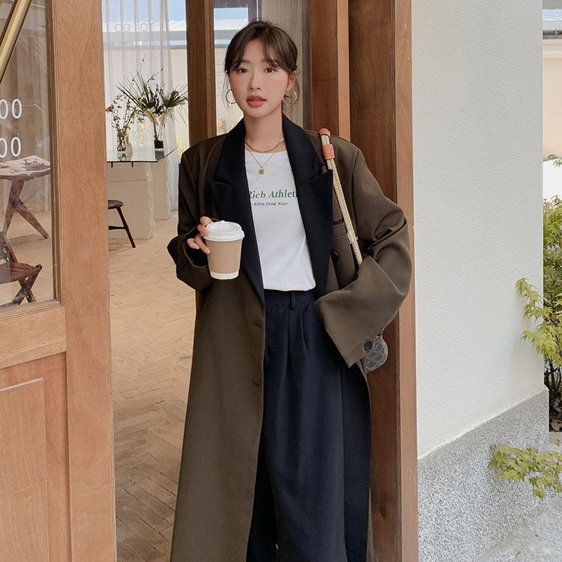 Toamnă și Design Coreean, Temperament și Design Nou, Costum, Jachetă de Vânt, Palton, Palton Niche Mid-length Stil Hepburn pentru Femei