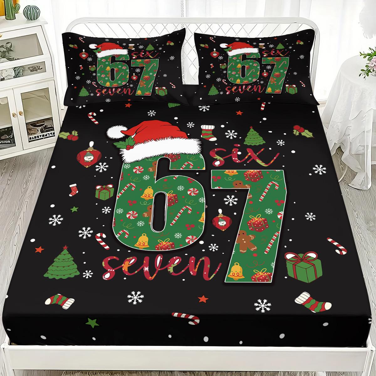 

3Pcs Merry Christmas 67 Element Black Printed Chipless Bed Sheet Set Multi Size Bed Cover Bedroom Dormitory Bedding Decoration 90x191cm
