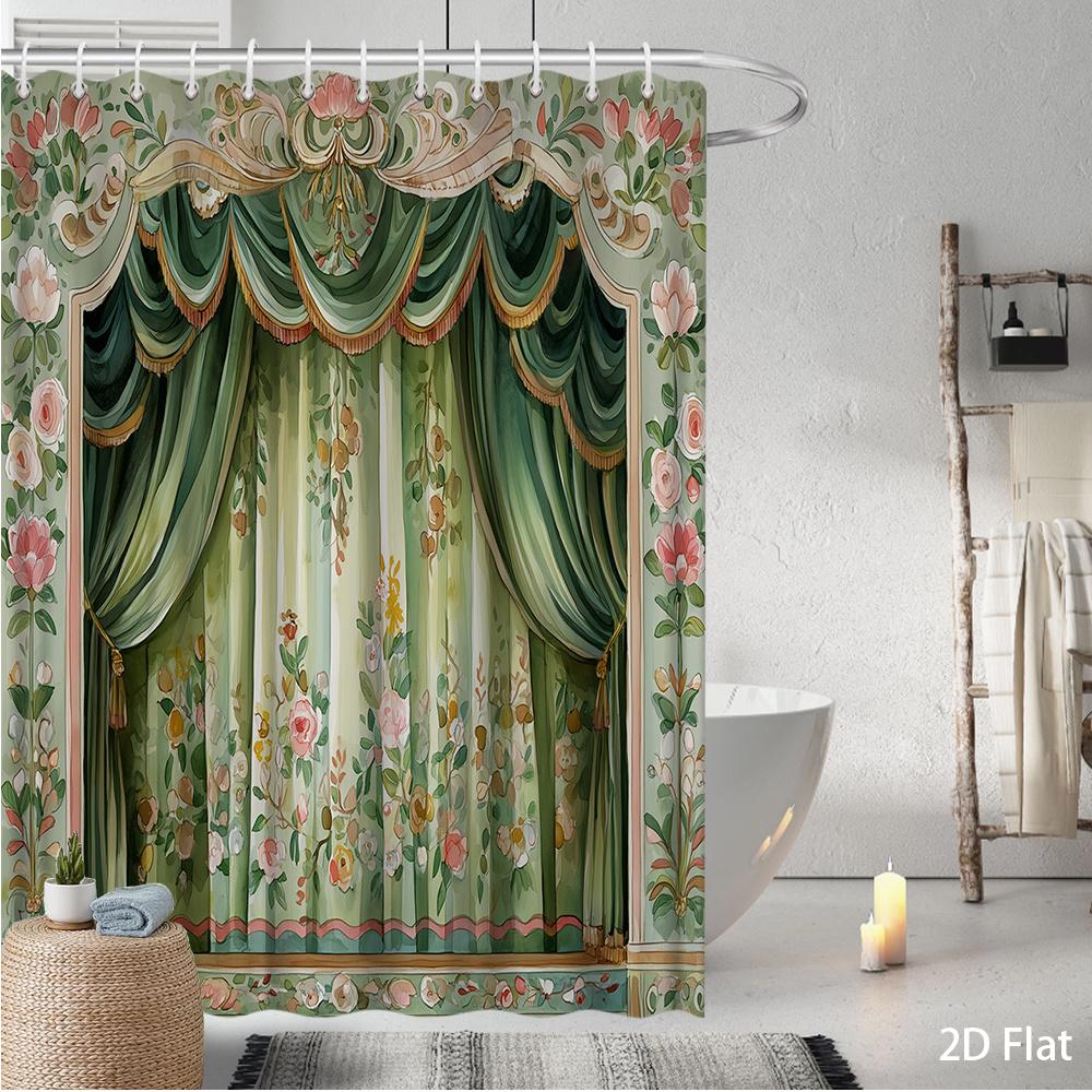 Elegant Vintage Botanical Floral Shower Curtain Waterproof Greenery Bathroom Shower Curtain Liner Cottagecore Decor for Modern B