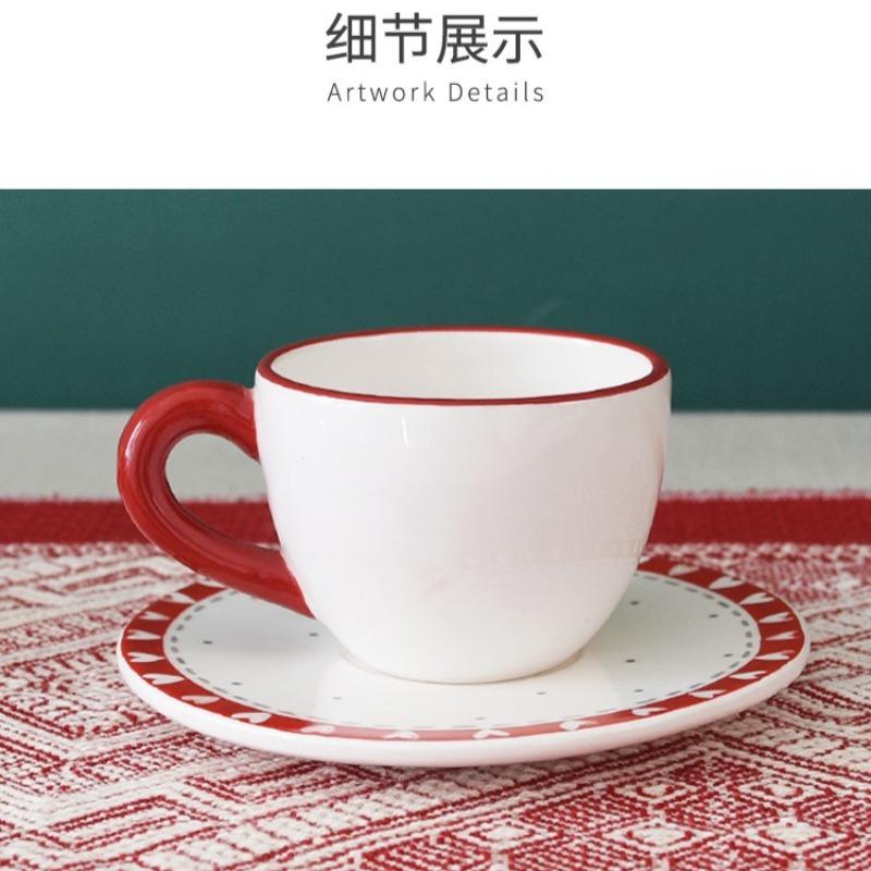 Nordic Santa Claus Relief Ceramic Coffee Cup Saucer Set Western Teacup Saucer Ceramic Drinking Vessels Christmas Decorations