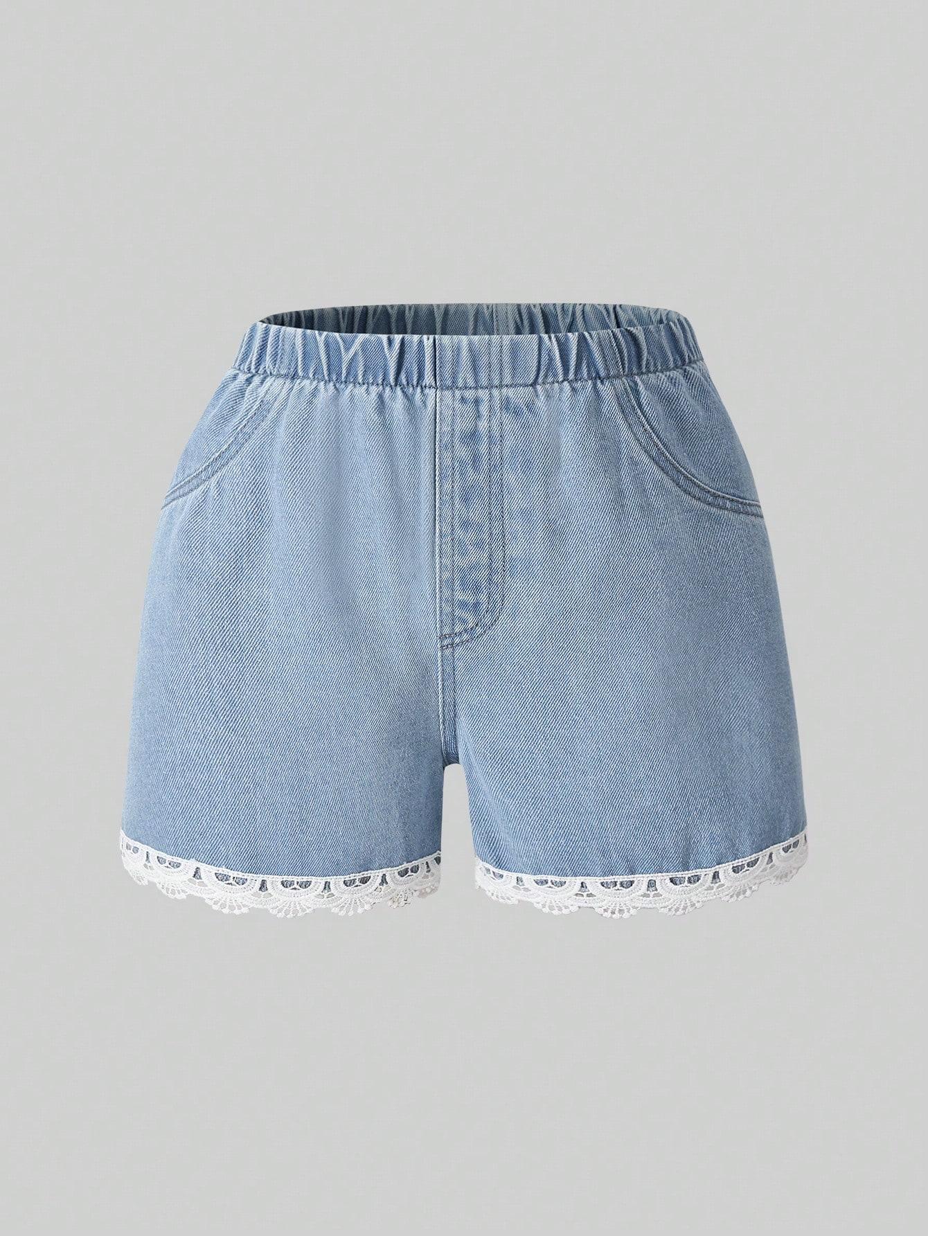 

Single-pack girls casual, comfortable, versatile, cute lace-trimmed denim shorts 8Y